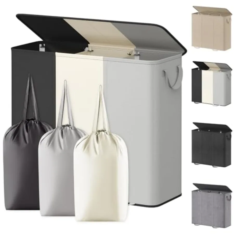 Triple Laundry Hamper with Lid and Removable Laundry Bags Large Collapsible 3 Dividers Dirty Clothes Basket with Handles for Be
Triple Laundry Hamper with Lid and Removable Laundry Bags Large Collapsible 3 Dividers Dirty Clothes Basket with Handles for Be