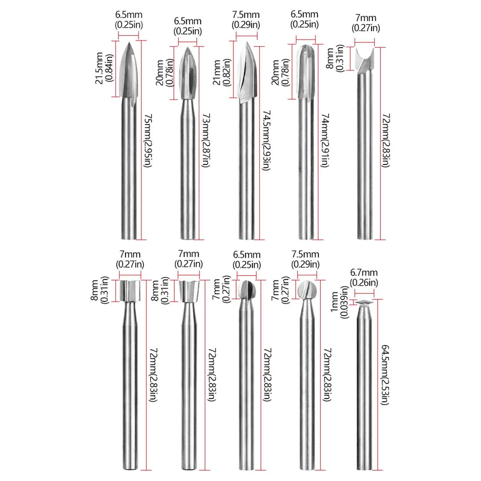 10 Pieces Wood Carving Bit for Rotary Tools Carving Tools 0.6 cm Round Shank Woodworking Hand Tool Trimming Engraving Bit
10 Pieces Wood Carving Bit for Rotary Tools Carving Tools 0.6 cm Round Shank Woodworking Hand Tool Trimming Engraving Bit