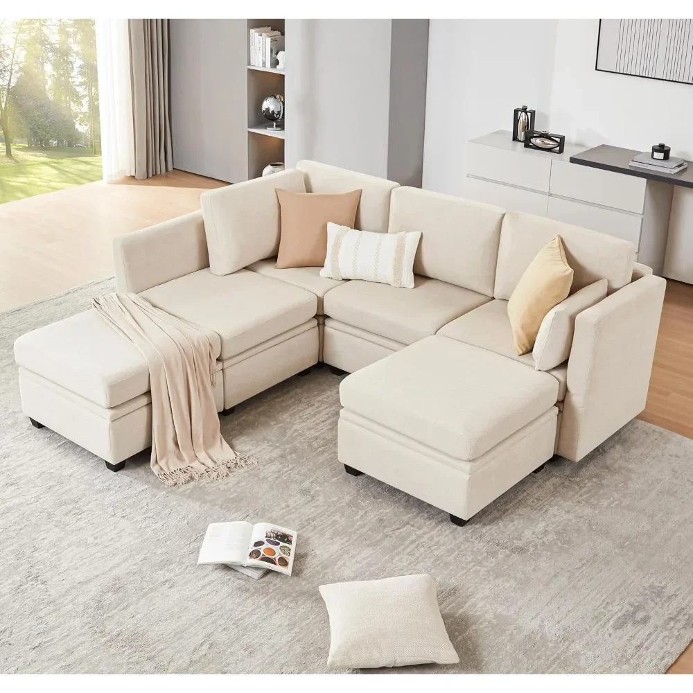 Modular Sectional Sofa with Storage, Living Room U-shaped Sectional Sofa, Convertible Modular Sofa with Footstool, 6 Seater
Modular Sectional Sofa with Storage, Living Room U-shaped Sectional Sofa, Convertible Modular Sofa with Footstool, 6 Seater