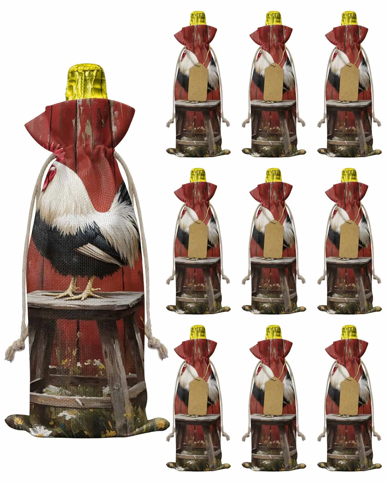10pcs Wine Bottle Covers Rustic Farmhouse Rooster Wine Holder Carrier Packaging Bag Wedding Party Decor Gift
10pcs Wine Bottle Covers Rustic Farmhouse Rooster Wine Holder Carrier Packaging Bag Wedding Party Decor Gift