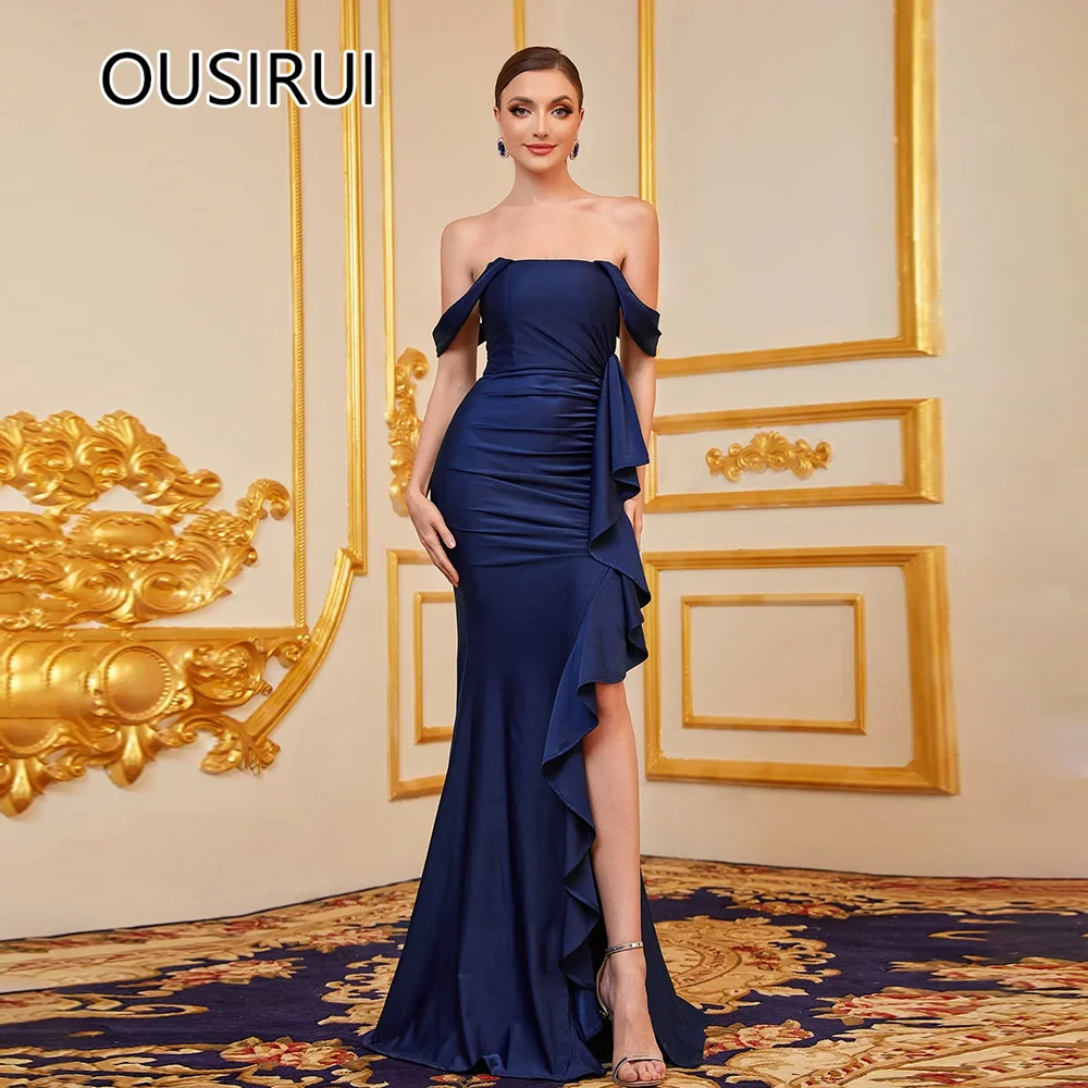 Popular Customized Off-Shoulder Satin Bachelorette Prom Gown with Ruffles Sheath Side Split Backless Court Prom Cocktail Dress
Popular Customized Off-Shoulder Satin Bachelorette Prom Gown with Ruffles Sheath Side Split Backless Court Prom Cocktail Dress
