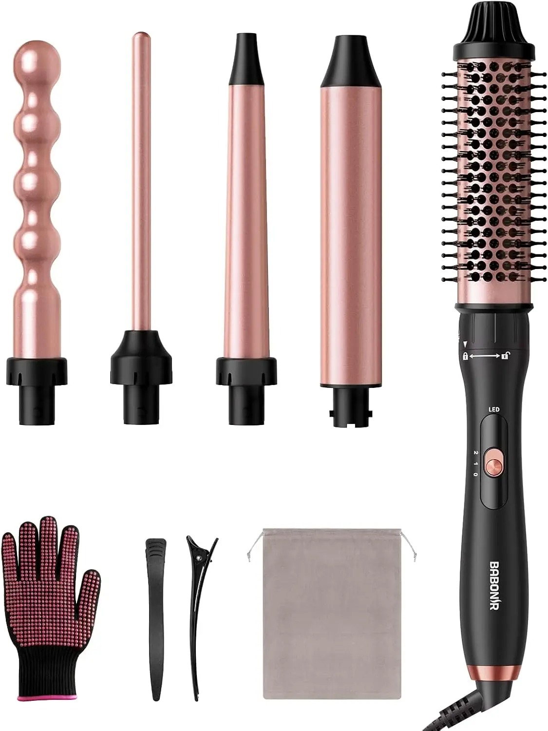 5-in-1 Ceramic Curling Wand Set with Thermal Brush, Dual Voltage for Travel, Gifts for Women
5-in-1 Ceramic Curling Wand Set with Thermal Brush, Dual Voltage for Travel, Gifts for Women