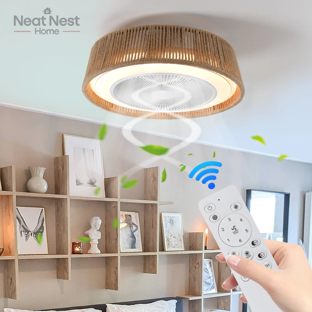 Bohemian Braided Ceiling Fan Light, Silent with Timing Function, Adjustable Color Temperature, (6-Speed/Reversible/DC Motor)
Bohemian Braided Ceiling Fan Light, Silent with Timing Function, Adjustable Color Temperature, (6-Speed/Reversible/DC Motor)