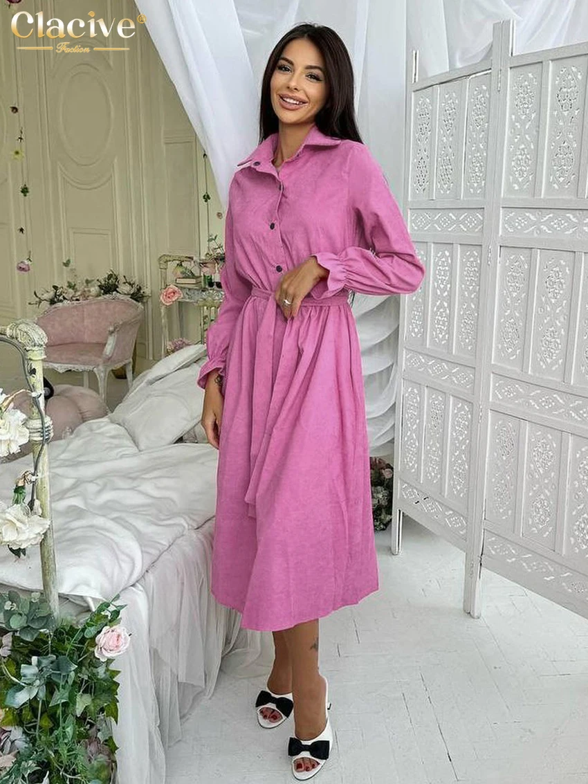 Clacive Fashion Loose Pink Women's Dress 2025 Elegant Lapel Long Sleeve Midi Dresses Casual Classic Lace-Up Female Dress
Clacive Fashion Loose Pink Women's Dress 2025 Elegant Lapel Long Sleeve Midi Dresses Casual Classic Lace-Up Female Dress