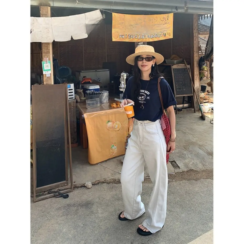 Женские широкие джинсы с высокой талией, облегающие повседневные универсальные брюки, дизайн верхней линии, лето HA520263
Женские широкие джинсы с высокой талией, облегающие повседневные универсальные брюки, дизайн верхней линии, лето HA520263