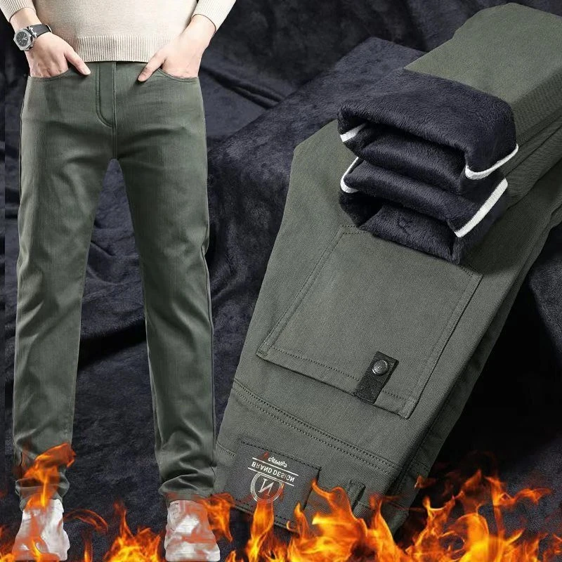 Мужские модные утолщенные повседневные джинсы на флисовой подкладке, мужские саржевые термоджинсовые брюки, свободные прямые брюки
Мужские модные утолщенные повседневные джинсы на флисовой подкладке, мужские саржевые термоджинсовые брюки, свободные прямые брюки