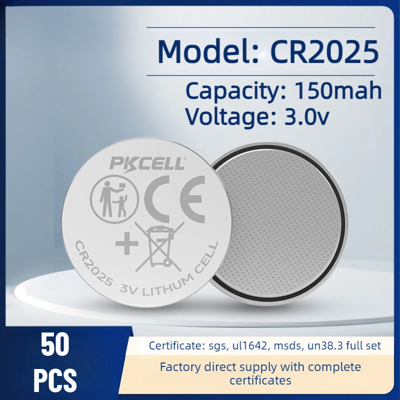 50Pcs PKCELL Battery 3V CR 2025 Lithium Battery ECR2025 DL2025 BR2025 KL2025 L2025 2025 Button Coin Cell Batteries
50Pcs PKCELL Battery 3V CR 2025 Lithium Battery ECR2025 DL2025 BR2025 KL2025 L2025 2025 Button Coin Cell Batteries