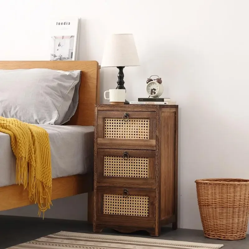 Medieval rattan solid wood bedside table, small cabinet, storage edge, Nordic simple drawer type multi-layer shelf
Medieval rattan solid wood bedside table, small cabinet, storage edge, Nordic simple drawer type multi-layer shelf