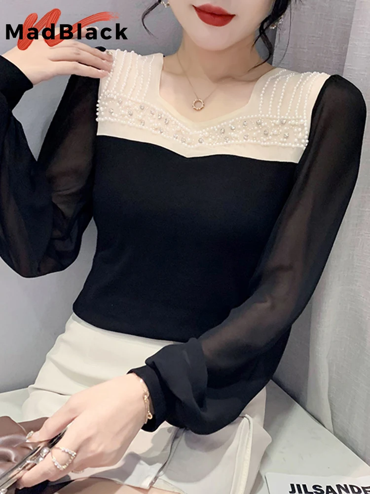 MadBlack Square Collar T-Shirt Sexy Sheer Chiffon Long Lantern Sleeve Pearl Patchwork Women Elastic Tops Tees Autumn Win T29819X
MadBlack Square Collar T-Shirt Sexy Sheer Chiffon Long Lantern Sleeve Pearl Patchwork Women Elastic Tops Tees Autumn Win T29819X
