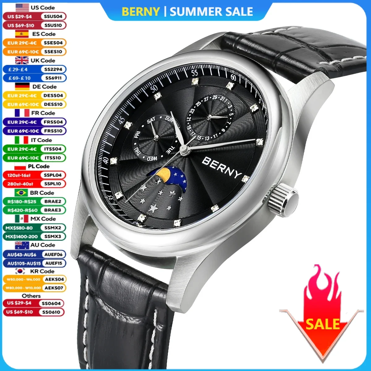 BERNY Men Watch Date Weeks Moon Phase Quartz Watches for Men Stainless Steel Leather Strap Business Wristwatch Male Clock
BERNY Men Watch Date Weeks Moon Phase Quartz Watches for Men Stainless Steel Leather Strap Business Wristwatch Male Clock