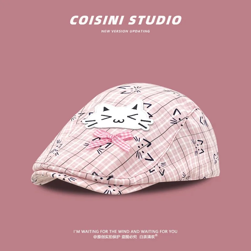 Cute Kitten Print Plaid Forward Hat Women Spring and Summer Sweet Beret Cap Versatile Short Brim Sunshade Painter Hats Gorros
Cute Kitten Print Plaid Forward Hat Women Spring and Summer Sweet Beret Cap Versatile Short Brim Sunshade Painter Hats Gorros