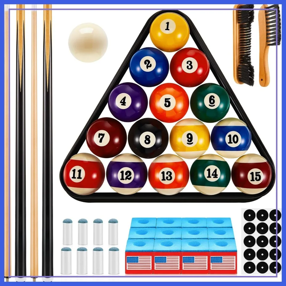 71 Pcs Pool & Billiard Table Accessories Set – Balls, Cue Sticks, Triangle Rack, Chalks, Brush, Spot Stickers for Home Practice
71 Pcs Pool & Billiard Table Accessories Set – Balls, Cue Sticks, Triangle Rack, Chalks, Brush, Spot Stickers for Home Practice