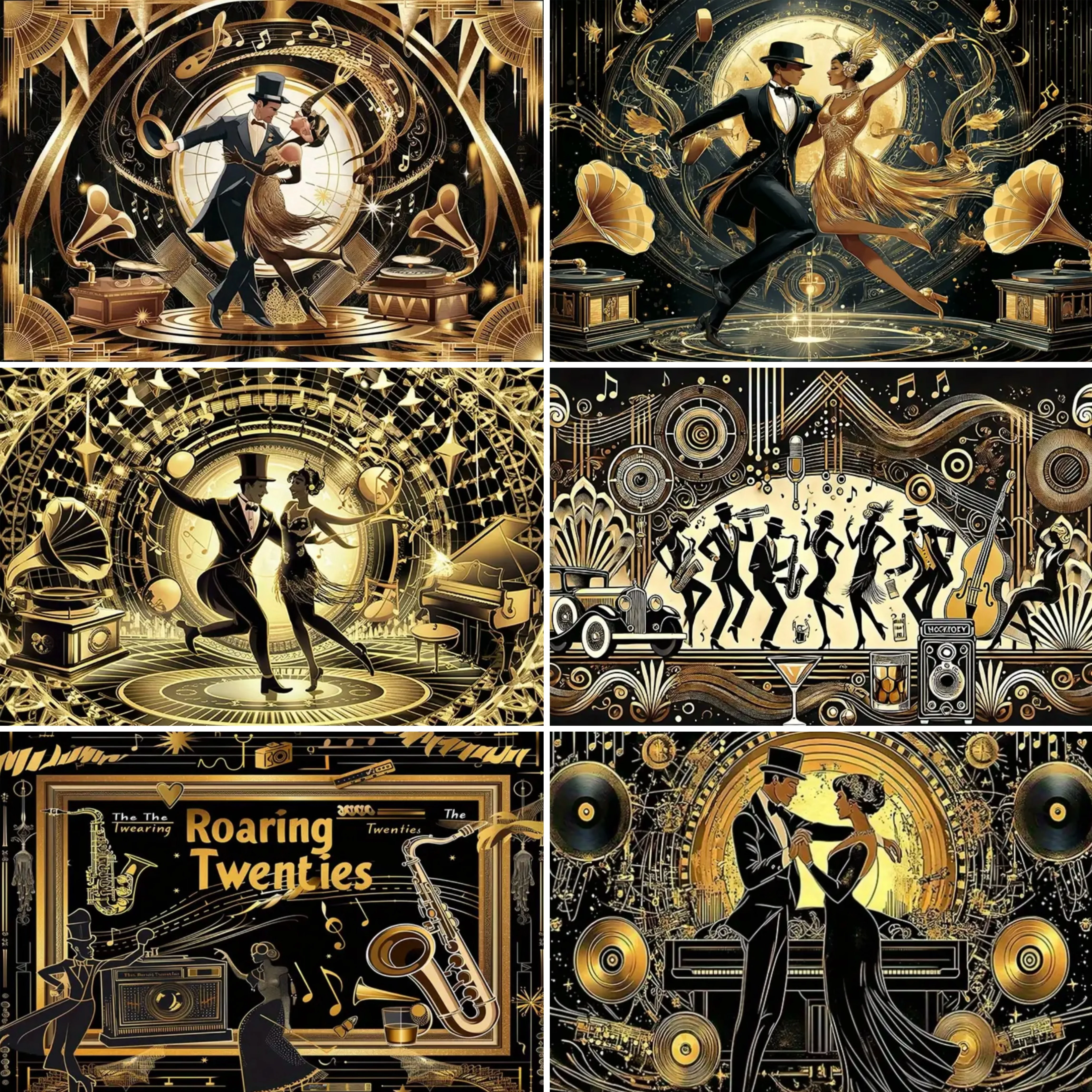 Vintage 1920s Jazz Party Decoration Backdrop Gold 1920s Underground Bar Art Wall Decoration with Jazz Dance Phonograph Banner
Vintage 1920s Jazz Party Decoration Backdrop Gold 1920s Underground Bar Art Wall Decoration with Jazz Dance Phonograph Banner