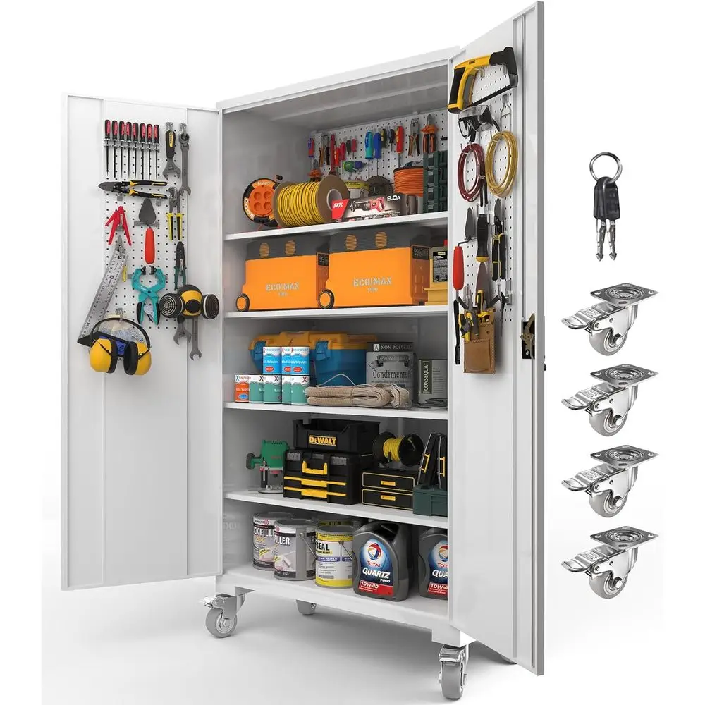 Enhanced Tall & Wide Metal Storage Cabinet - Heavy-Duty Lockable with 4 Adjustable Shelves, Wheels, and Pegboard for Garage, Off
Enhanced Tall & Wide Metal Storage Cabinet - Heavy-Duty Lockable with 4 Adjustable Shelves, Wheels, and Pegboard for Garage, Off