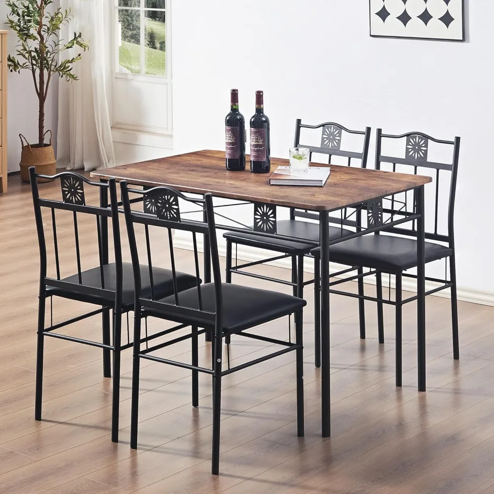 Kitchen Dining Room Table Sets for 4, 5 Piece Metal and Wood Rectangular Breakfast Nook, Dinette with Chairs, Retro Brown
Kitchen Dining Room Table Sets for 4, 5 Piece Metal and Wood Rectangular Breakfast Nook, Dinette with Chairs, Retro Brown