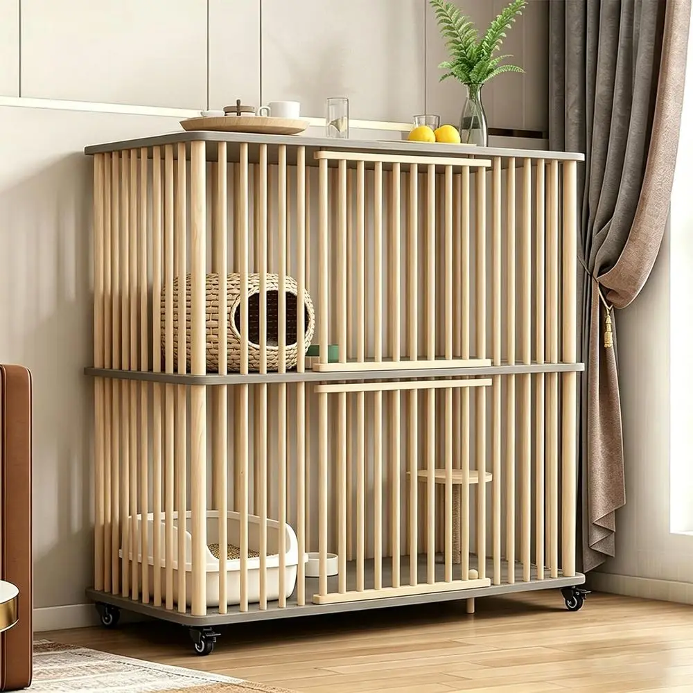 Large 2-Tier Indoor Cat Enclosure with Wheels, Sisal Jumping Platform - 44.1 W x 22 D x 42.5 H (Grey)
Large 2-Tier Indoor Cat Enclosure with Wheels, Sisal Jumping Platform - 44.1 W x 22 D x 42.5 H (Grey)