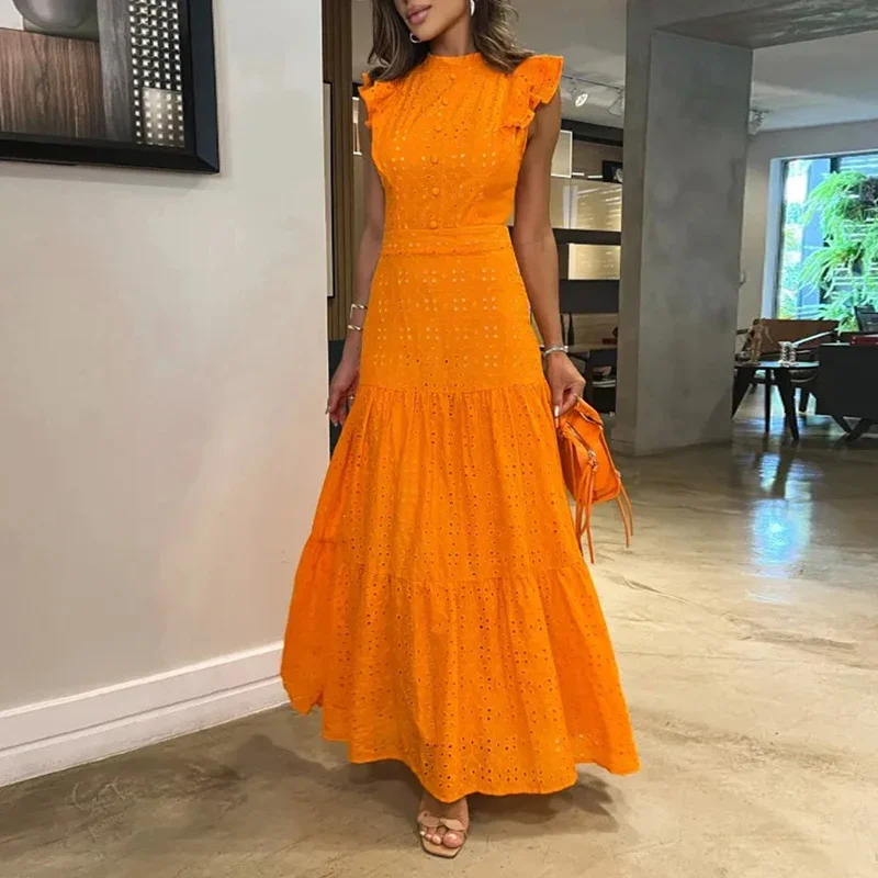 2024 Ladies O Neck Flying Sleeve Slim Dress Elegant Lace Hollow Button Party Dress Fashion Summer Pleated Solid Color Long Dress
2024 Ladies O Neck Flying Sleeve Slim Dress Elegant Lace Hollow Button Party Dress Fashion Summer Pleated Solid Color Long Dress