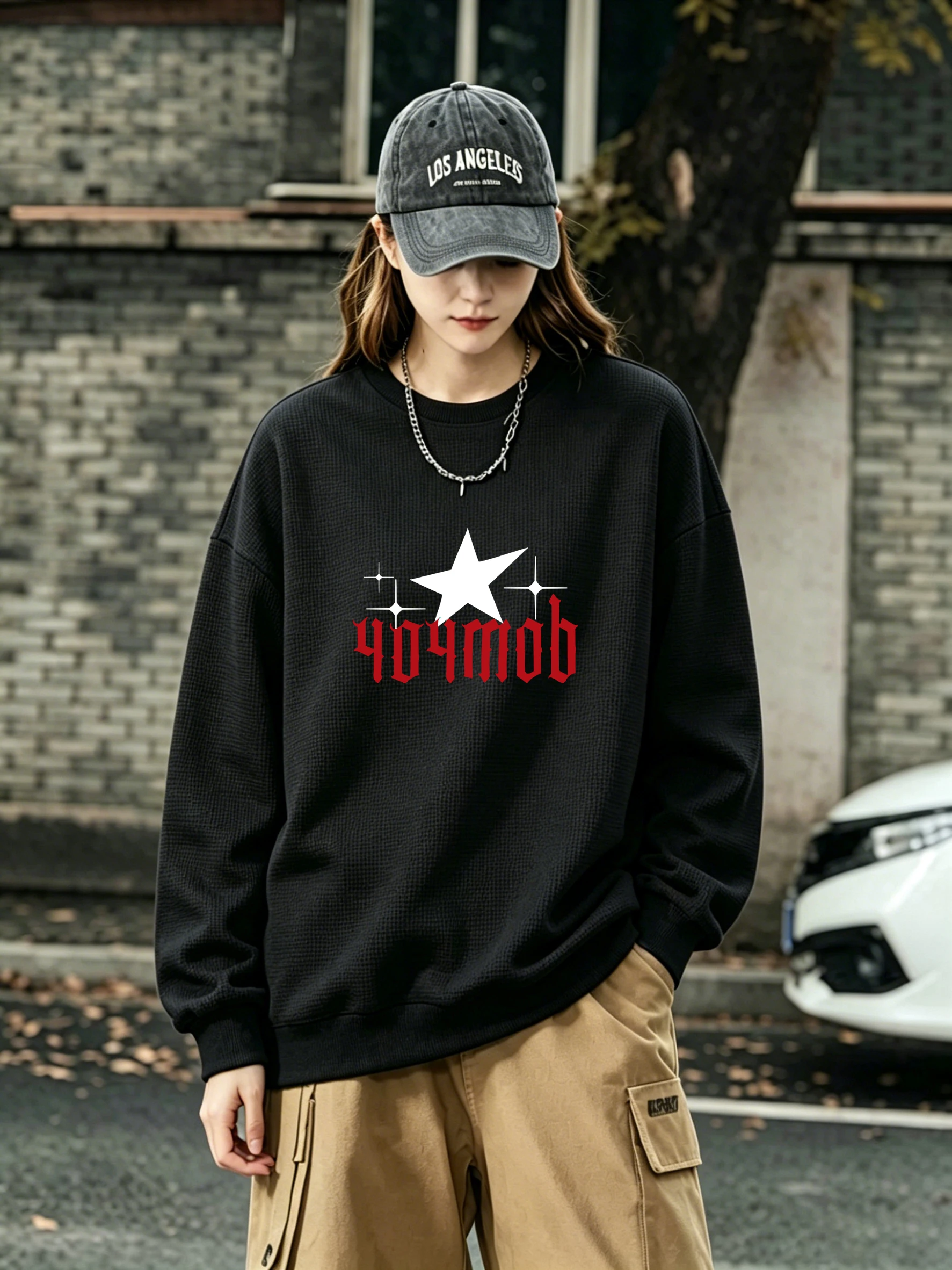 Women's Spring Autumn Black Waffle Ins Style Loose Sweatshirt, Cool Star & Letter Pattern, Fashionable and Versatile
Women's Spring Autumn Black Waffle Ins Style Loose Sweatshirt, Cool Star & Letter Pattern, Fashionable and Versatile