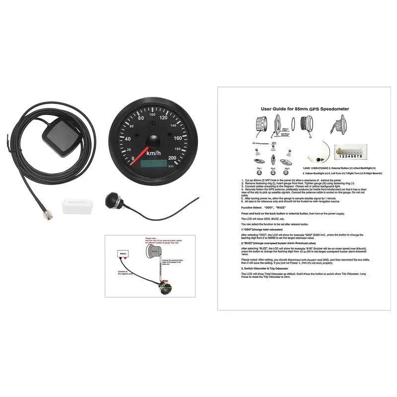 TNG85-200K 85mm GPS Speedometer 200km/h Odometer Adjustable Mileage Gauge for Motorcycle Truck Boat Car Universal
TNG85-200K 85mm GPS Speedometer 200km/h Odometer Adjustable Mileage Gauge for Motorcycle Truck Boat Car Universal