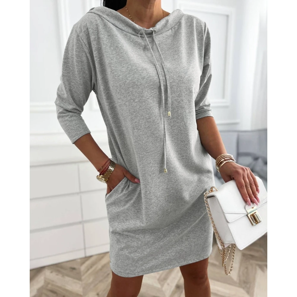 Autumn Women Stand Collar Drawstring Three Quarters Sleeve Casual Sweatshirt Dress Femme Casual Hooded Dress for Daily Home
Autumn Women Stand Collar Drawstring Three Quarters Sleeve Casual Sweatshirt Dress Femme Casual Hooded Dress for Daily Home