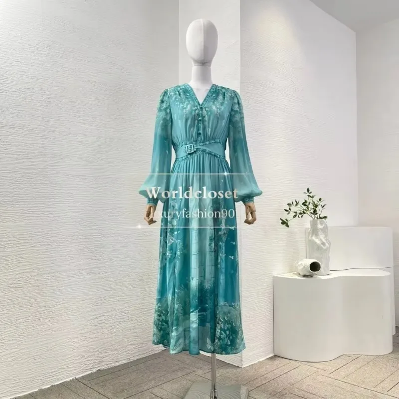 2025 Silk Green/blue Castle Print Long Sleeve High Waist Midi Dresses for Party
2025 Silk Green/blue Castle Print Long Sleeve High Waist Midi Dresses for Party
