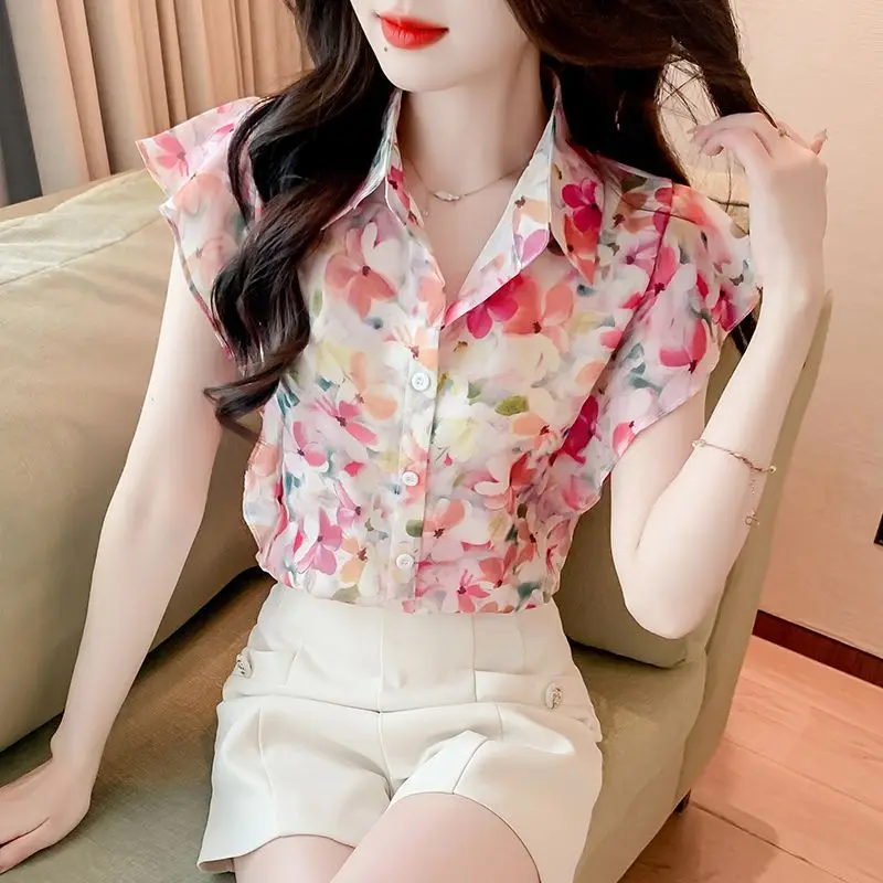 Sweet printed chiffon blouse for women, new summer style, unique and exquisite loose top with beautiful high-end lace trim
Sweet printed chiffon blouse for women, new summer style, unique and exquisite loose top with beautiful high-end lace trim