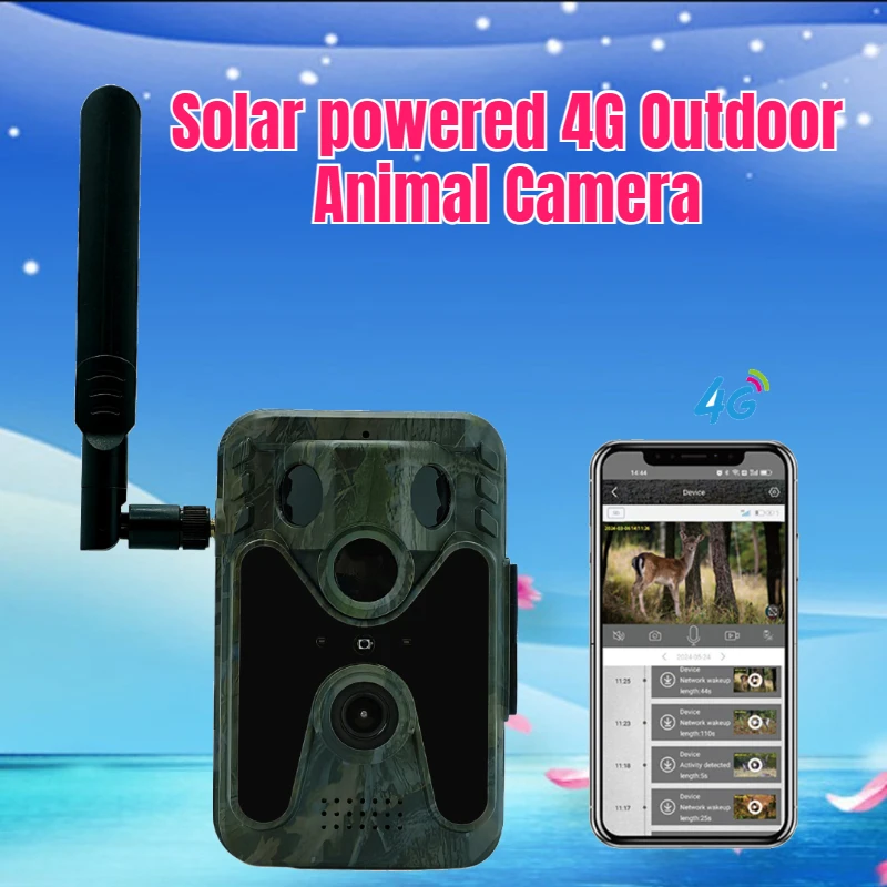 4G Trail Camera Photo Traps with 6000mAh Solar Panel 4MP 2K Video Cloud Storage Live Views Wide Angel Detection for Hunting