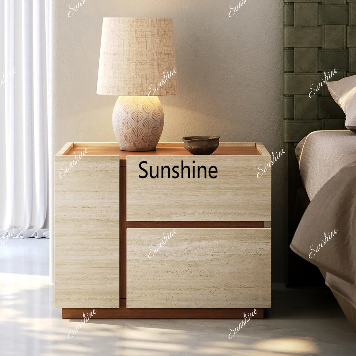 Italian minimalist travertine bedside table solid wood locker
Italian minimalist travertine bedside table solid wood locker