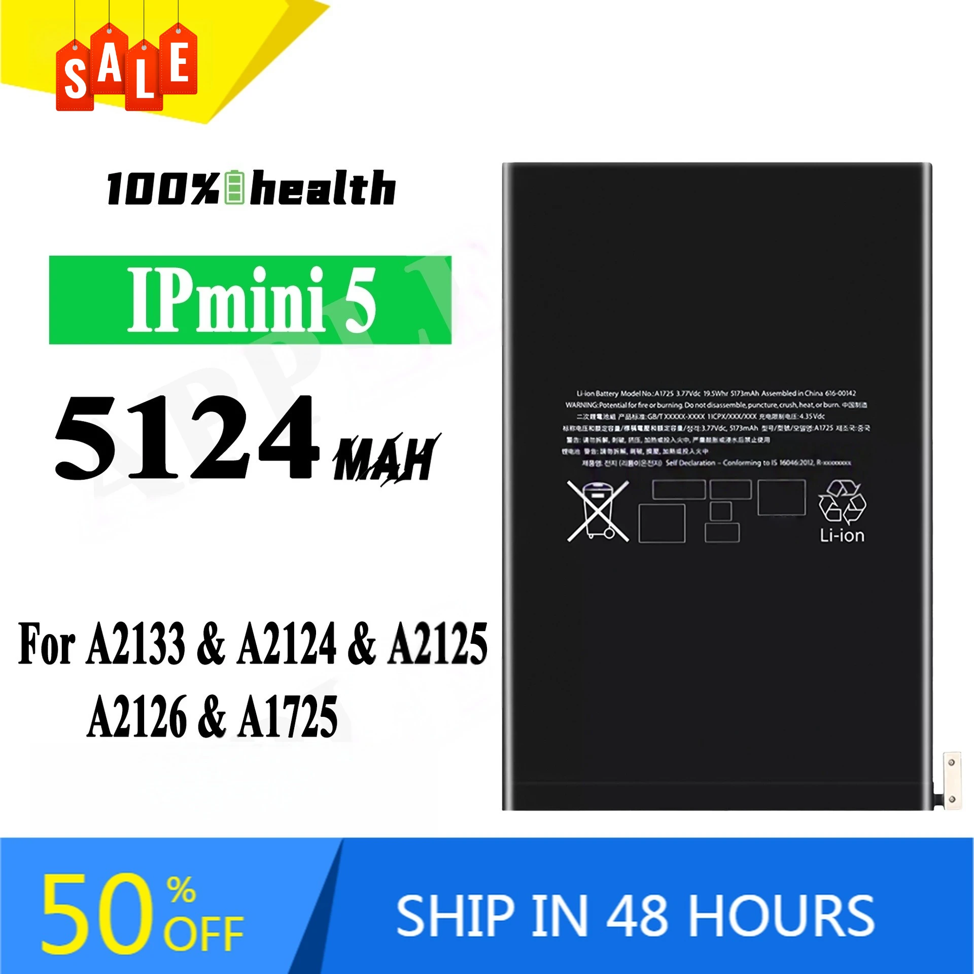 IPad Mini5 5124mAh Tablet Battery for Apple IPad Mini5 A2133 A2124 A2125 A2126 Rechargeable battery
IPad Mini5 5124mAh Tablet Battery for Apple IPad Mini5 A2133 A2124 A2125 A2126 Rechargeable battery