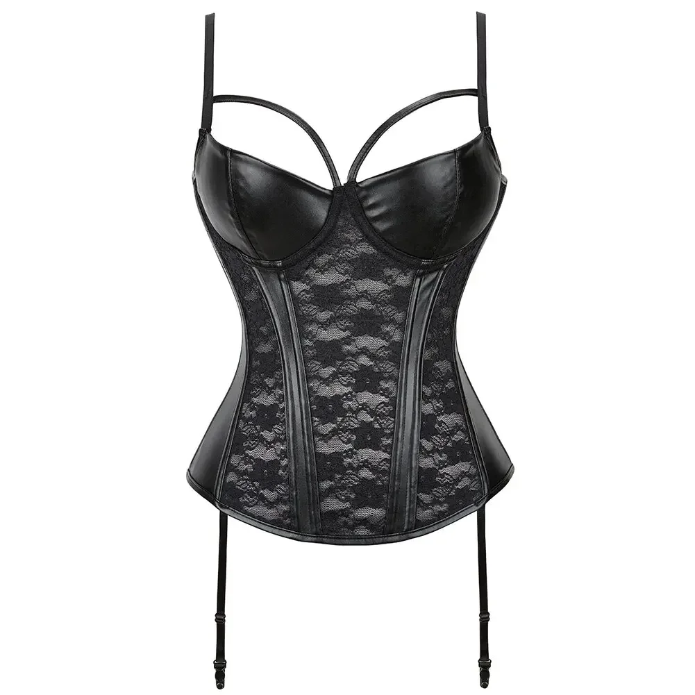 Lace Leather Corset Top Padded Cups Adjustable Straps Punk Style Women's Bra Push Up Bustier Sexy Lingerie Slimming Body Shaper
Lace Leather Corset Top Padded Cups Adjustable Straps Punk Style Women's Bra Push Up Bustier Sexy Lingerie Slimming Body Shaper