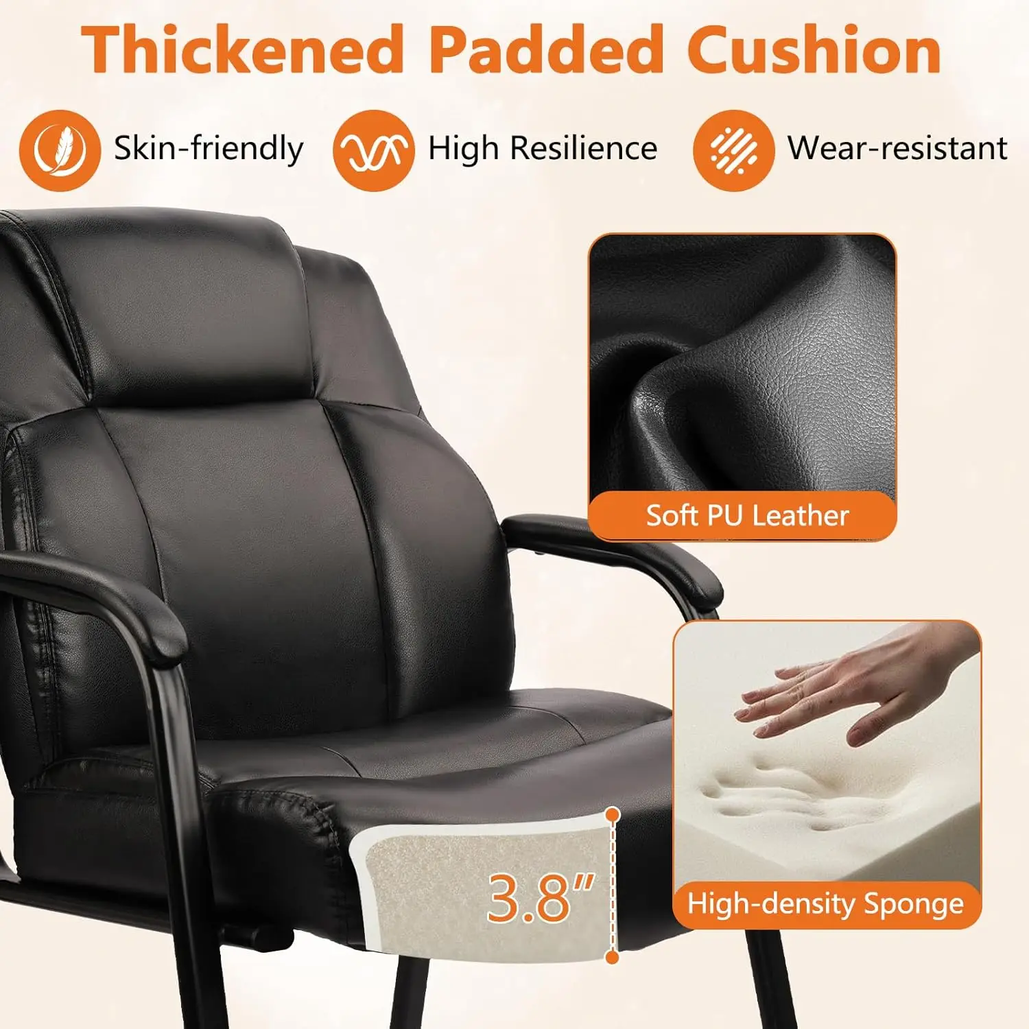 Big Tall 500 LBS Wide Guest Chair Heavy Duty, Leather Side Reception Chairs with Padded Armrest No Wheels, Black
Big Tall 500 LBS Wide Guest Chair Heavy Duty, Leather Side Reception Chairs with Padded Armrest No Wheels, Black