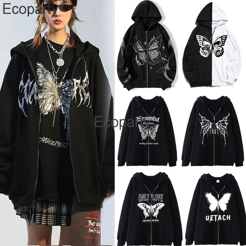 2023 Women's Butterfly Printed Hoodies Harajuku Oversized Long Sleeve Zipper Hooded Jacket Female Autumn Hip Hop Punk Sweatshirt
2023 Women's Butterfly Printed Hoodies Harajuku Oversized Long Sleeve Zipper Hooded Jacket Female Autumn Hip Hop Punk Sweatshirt