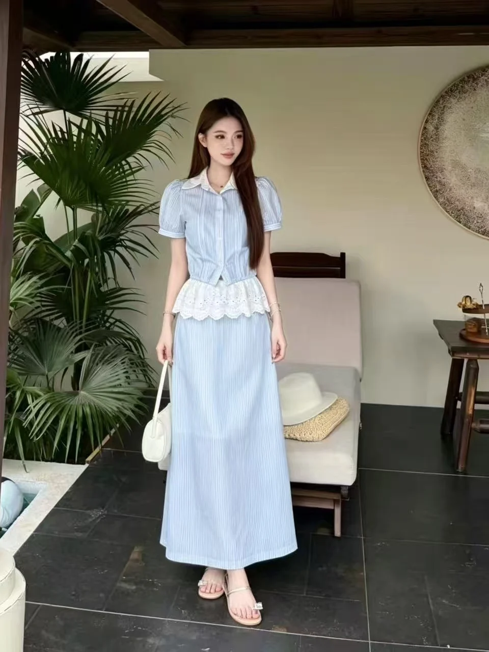 plus Size Women's Elegant Blue Striped Shirt Dress Two Piece Set High Waist Slimming Design Casual Chic Summer Fashion
plus Size Women's Elegant Blue Striped Shirt Dress Two Piece Set High Waist Slimming Design Casual Chic Summer Fashion