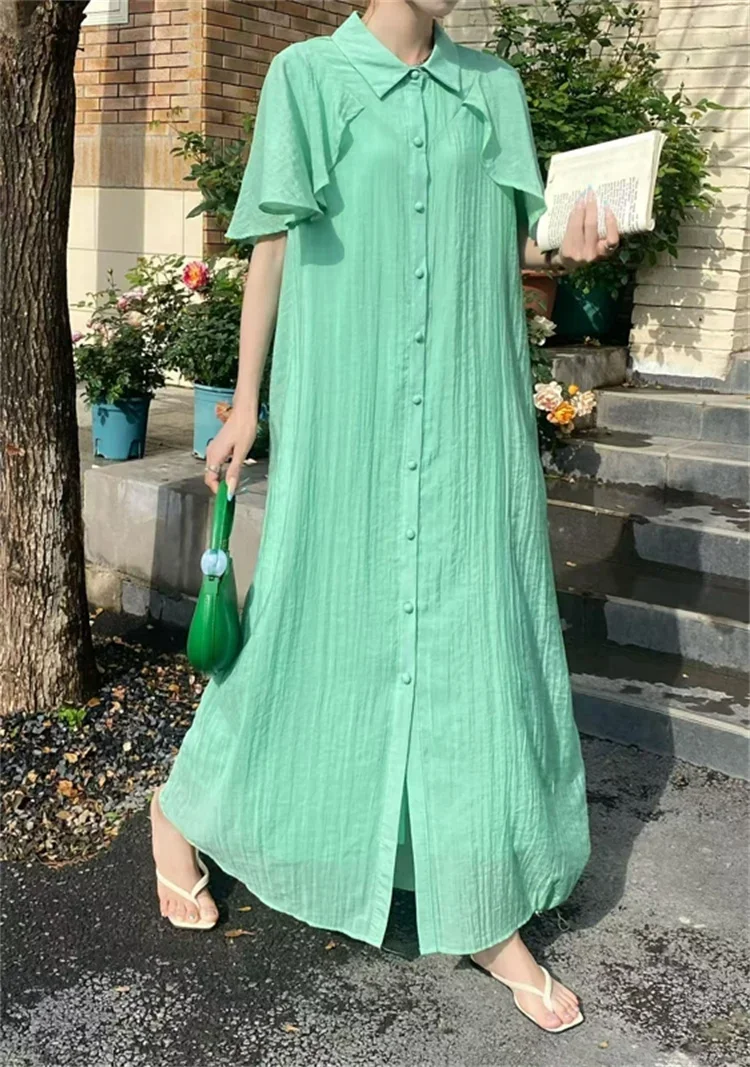 Solid Color Single Breasted Dress For Women In Summer, With A High-End Design And A Fitted Loose Long Skirt With A Lapel Collar
Solid Color Single Breasted Dress For Women In Summer, With A High-End Design And A Fitted Loose Long Skirt With A Lapel Collar