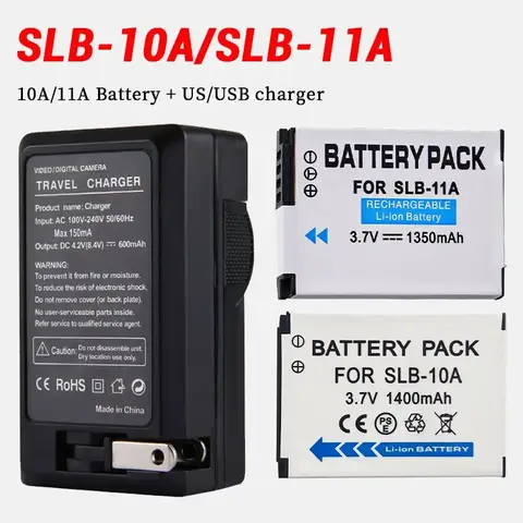 SLB-10A SLB 11A Battery for Samsung Slb10a ES55 L210 L100 L110 WB550 WB800F WB150F PL50 NV9 ST5000 ST1000 WB600 +US/USB Charger