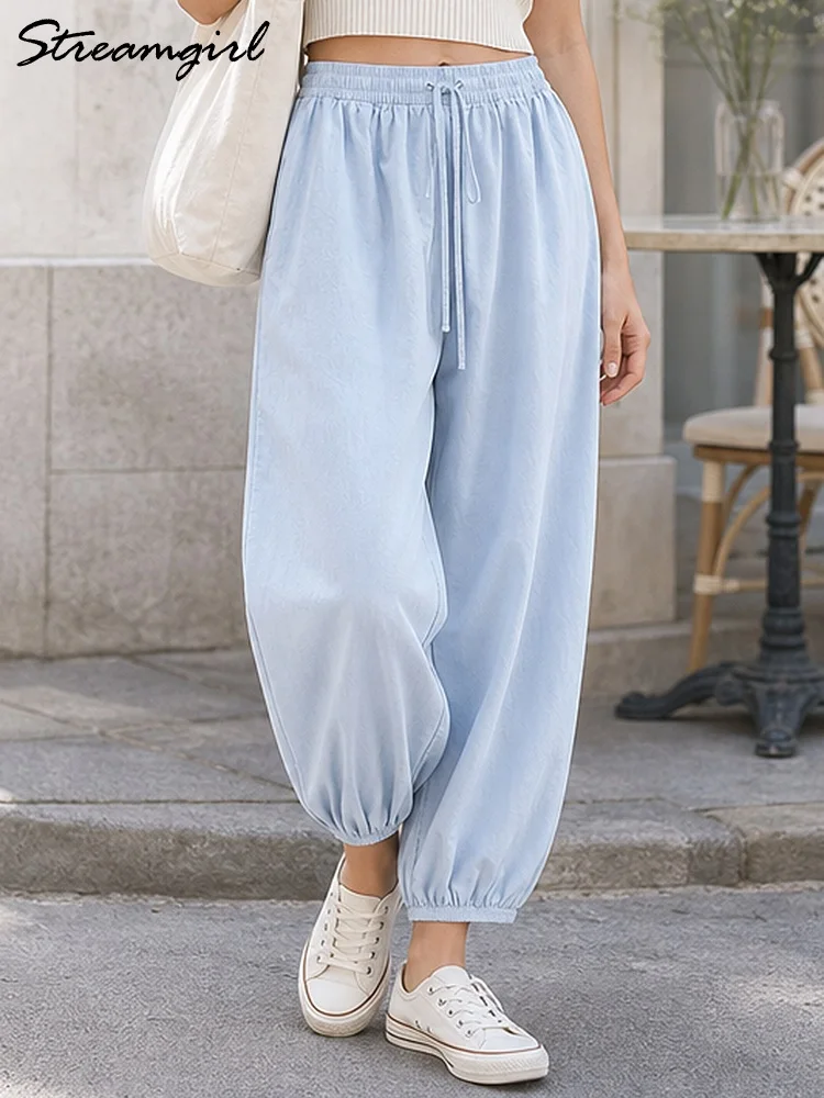 Summer Cotton Oversized Pants For Women Blue Baggy Aladdin Trousers Elastic Bloomers Navy Blue Cropped Lantern Harem Pants Woman
Summer Cotton Oversized Pants For Women Blue Baggy Aladdin Trousers Elastic Bloomers Navy Blue Cropped Lantern Harem Pants Woman