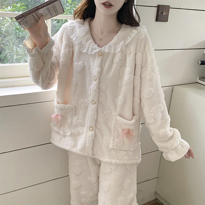 Женские пижамы из кораллового флиса, осень-зима, удобная одежда для сна, утепленный милый пижамный комплект, теплая домашняя одежда с длинными рукавами
Женские пижамы из кораллового флиса, осень-зима, удобная одежда для сна, утепленный милый пижамный комплект, теплая домашняя одежда с длинными рукавами