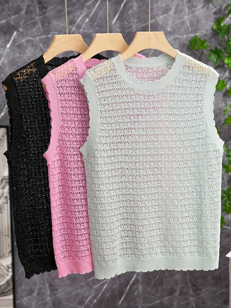 High-End Silk Yarn Handmade Hollow out Sleeveless Knitted Top Vest Natural Cool Sensation Summer Fashion Ladies' Vest
High-End Silk Yarn Handmade Hollow out Sleeveless Knitted Top Vest Natural Cool Sensation Summer Fashion Ladies' Vest