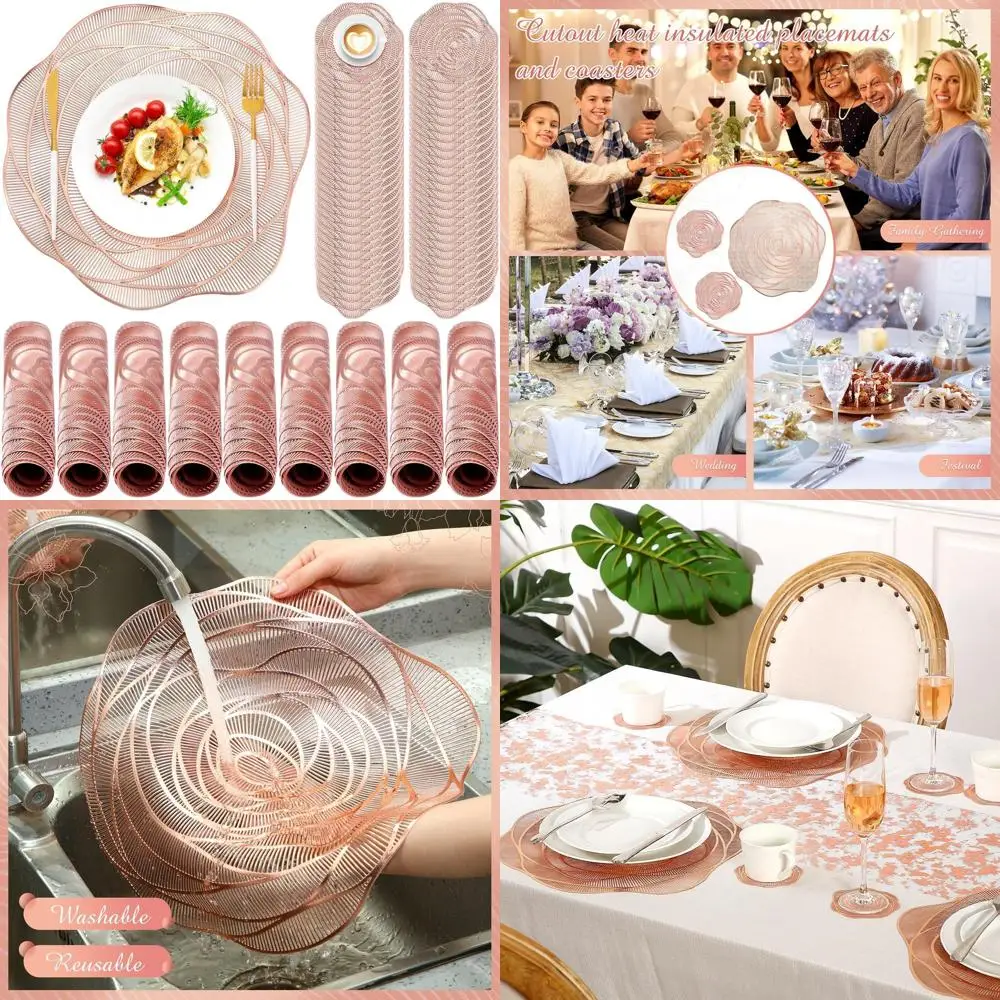 Set of 48 Rose Gold Vinyl Placemats with Rose Cutouts, 38.1cm Diameter, Suitable for Weddings, Restaurants, and Kitchens
Set of 48 Rose Gold Vinyl Placemats with Rose Cutouts, 38.1cm Diameter, Suitable for Weddings, Restaurants, and Kitchens