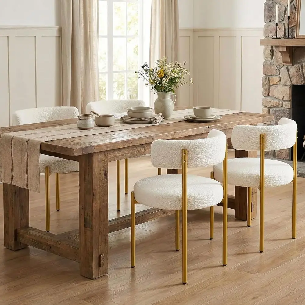 Mid-Century Modern White Upholstered Dining Chairs Set of 4 with Gold Legs for Kitchen or Restaurant
Mid-Century Modern White Upholstered Dining Chairs Set of 4 with Gold Legs for Kitchen or Restaurant