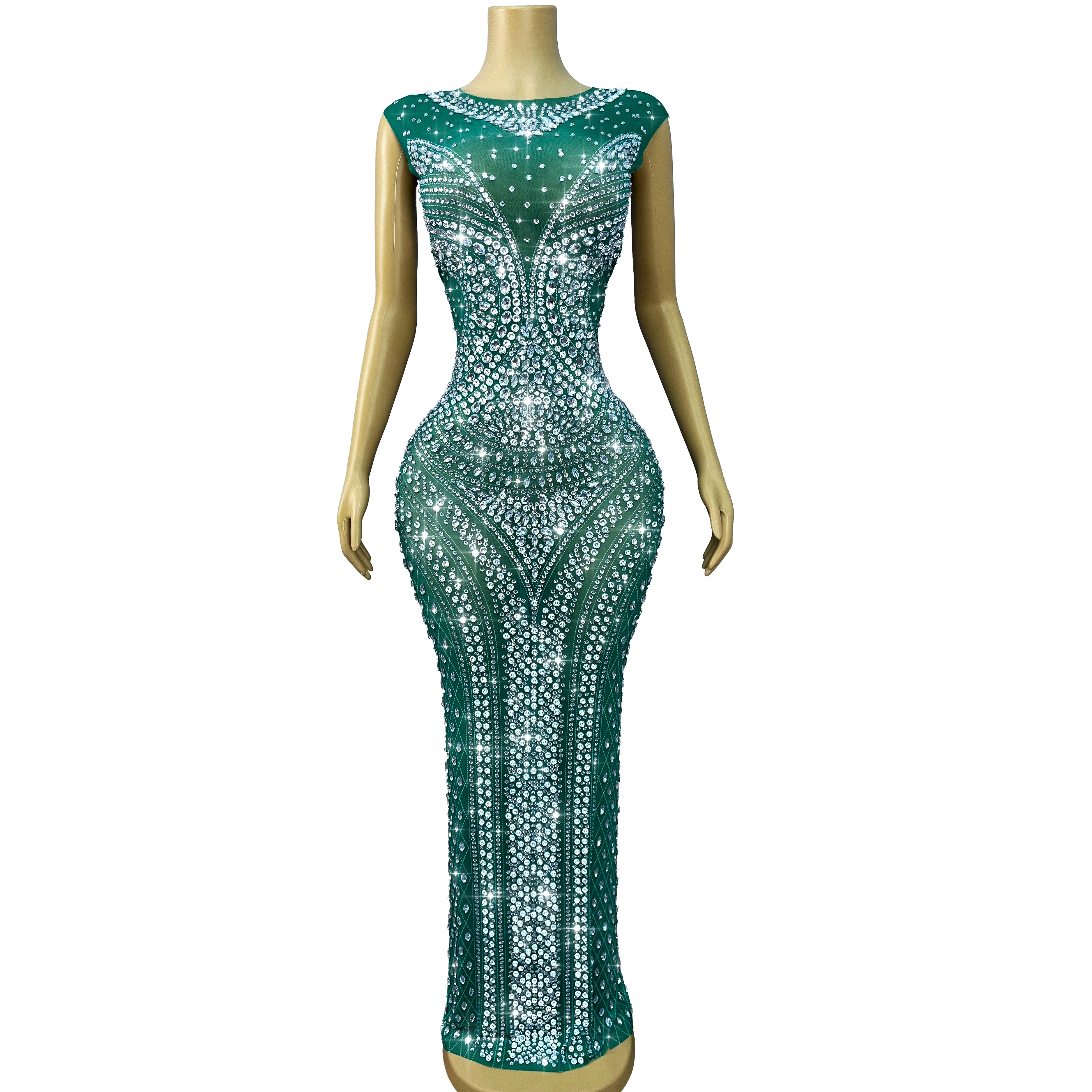 Graceful Shining Rhinestones Transparent Mesh Trim Fit Dress Women Evening Prom Gown Red Carpet Show Luxury Outfit Qiaojiaren
Graceful Shining Rhinestones Transparent Mesh Trim Fit Dress Women Evening Prom Gown Red Carpet Show Luxury Outfit Qiaojiaren
