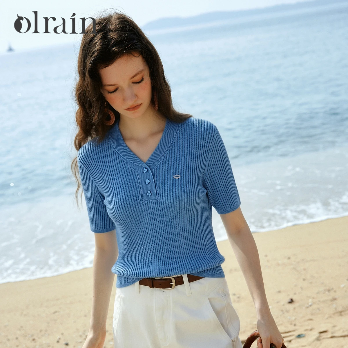 OLrain Blue Vertical Stripe Knit Textured Short Sleeve Pullovers 2026 Summer V-Neck Half Buttons Casual Top Women O58XZ008082
OLrain Blue Vertical Stripe Knit Textured Short Sleeve Pullovers 2026 Summer V-Neck Half Buttons Casual Top Women O58XZ008082