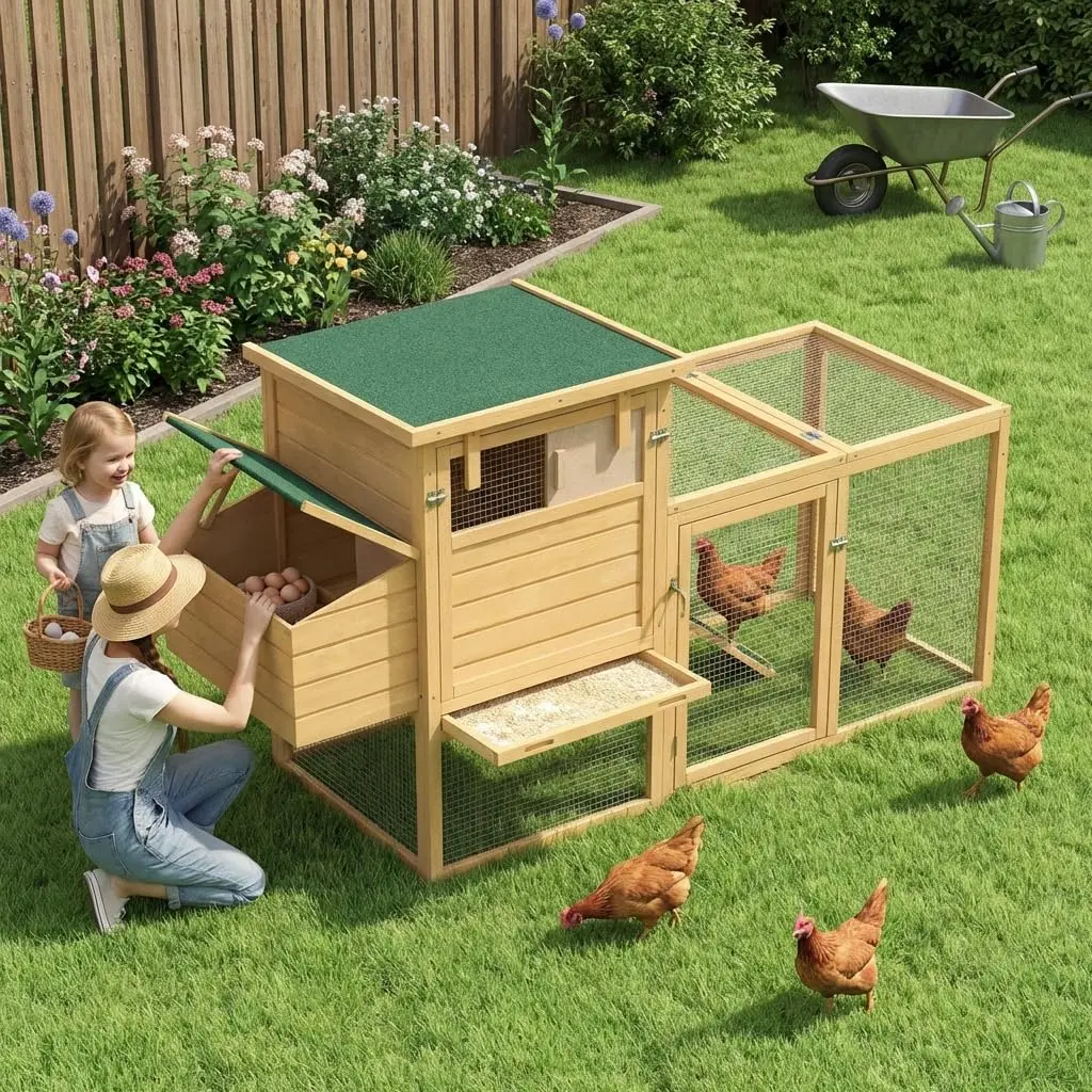 75in Wooden Chicken Coop with Nesting Box Tray & Ramp Outdoor Poultry House Backyard Garden Hen Hutch, Customized
75in Wooden Chicken Coop with Nesting Box Tray & Ramp Outdoor Poultry House Backyard Garden Hen Hutch, Customized