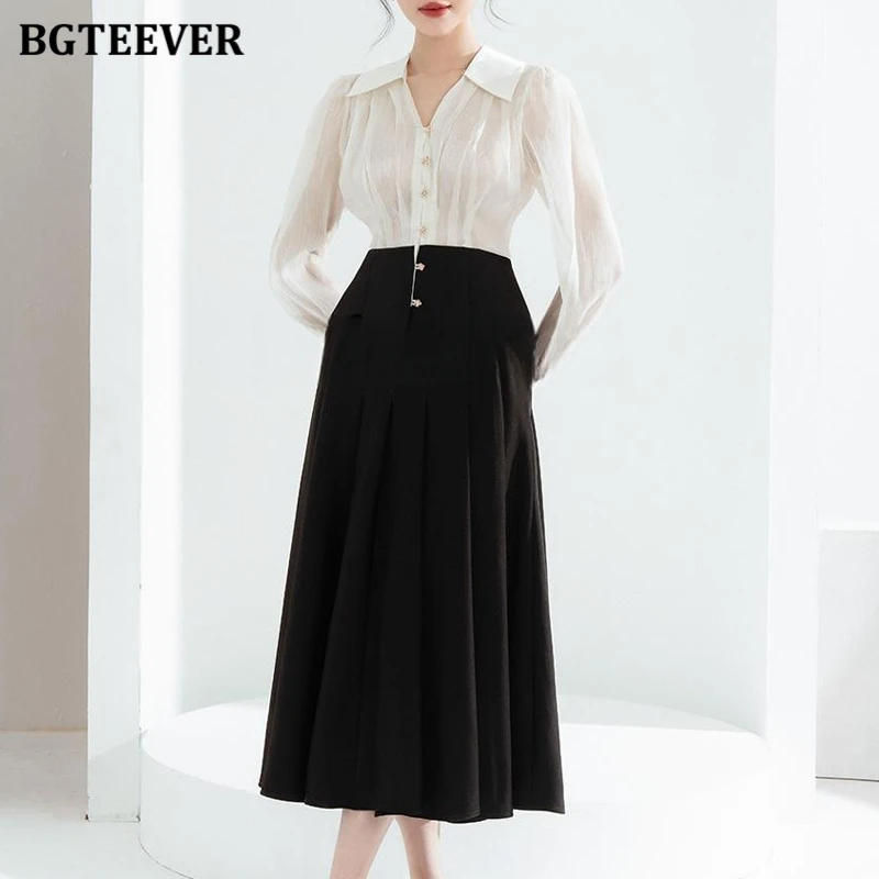 BGTEEVER Autumn Stylish Women 2 Pieces Skirts Set Long Sleeve Single-breasted Women Blouses Shirts Black A-line Skirts Female
BGTEEVER Autumn Stylish Women 2 Pieces Skirts Set Long Sleeve Single-breasted Women Blouses Shirts Black A-line Skirts Female