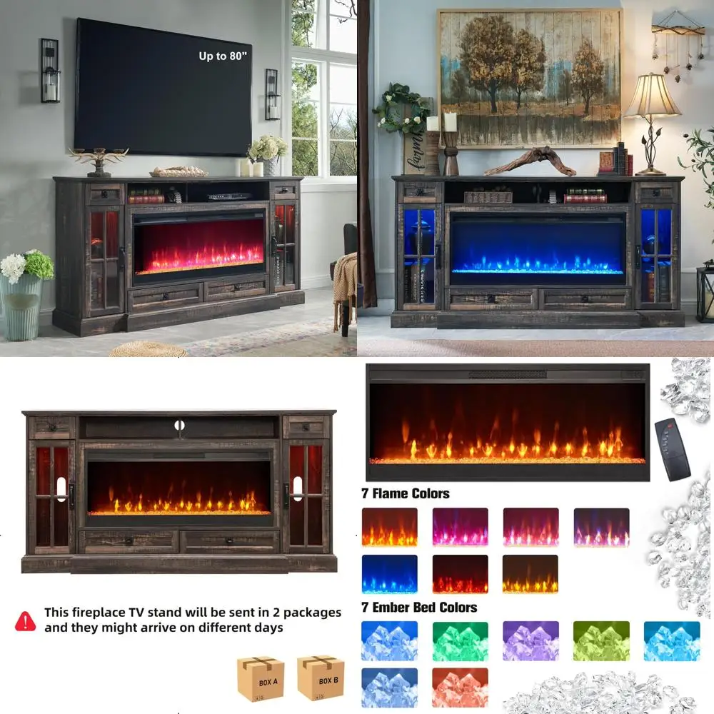 80 Inch TV Fireplace Entertainment Center, 36 Inches Tall with 42 Electric Crystal Fireplace, Modern Mediterranean Style
80 Inch TV Fireplace Entertainment Center, 36 Inches Tall with 42 Electric Crystal Fireplace, Modern Mediterranean Style
