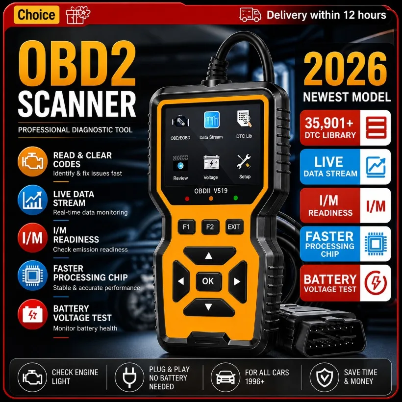2026 OBD2 Scanner Car Diagnostic Tool New V519&V410 Read Clear Codes Live Data Stream I/M Readiness Battery Test for Cars 1996+
2026 OBD2 Scanner Car Diagnostic Tool New V519&V410 Read Clear Codes Live Data Stream I/M Readiness Battery Test for Cars 1996+