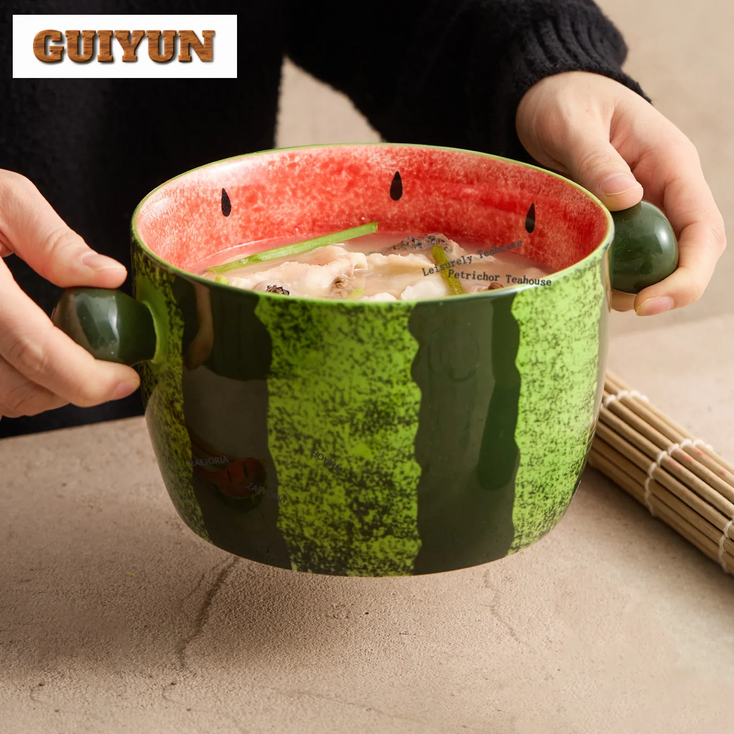 Hand-painted Watermelon Double-handled Straight Soup Bowl Home-use Ramen Bowl Creative Large Capacity Ceramic Bowl Tableware
Hand-painted Watermelon Double-handled Straight Soup Bowl Home-use Ramen Bowl Creative Large Capacity Ceramic Bowl Tableware