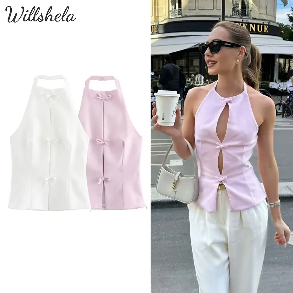 Willshela Women Fashion Solid Backless Halter Neck Tops Camisole Sleeveless With Bow Female Chic Lady Casual Tank Vest
Willshela Women Fashion Solid Backless Halter Neck Tops Camisole Sleeveless With Bow Female Chic Lady Casual Tank Vest