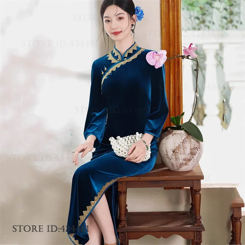 Vintage Classic Qipao New Velvet Female Cheongsam Mandarin Collar Chinese Dress Elegant Sexy Hanfu Dress Vestidos Evening Dress
Vintage Classic Qipao New Velvet Female Cheongsam Mandarin Collar Chinese Dress Elegant Sexy Hanfu Dress Vestidos Evening Dress