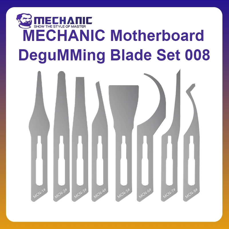 MECHANIC OFFICIAL 008 Professional Degumming Rework Blade Set 8 Scraper Cutting Knife For Phone Motherboard IC CPU Repair Tools
MECHANIC OFFICIAL 008 Professional Degumming Rework Blade Set 8 Scraper Cutting Knife For Phone Motherboard IC CPU Repair Tools